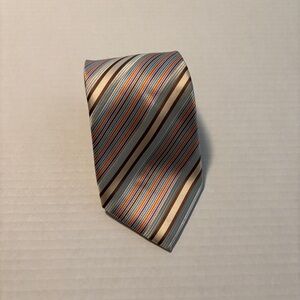 Elegant Striped Men's Tie in Blue, Brown, and Gray